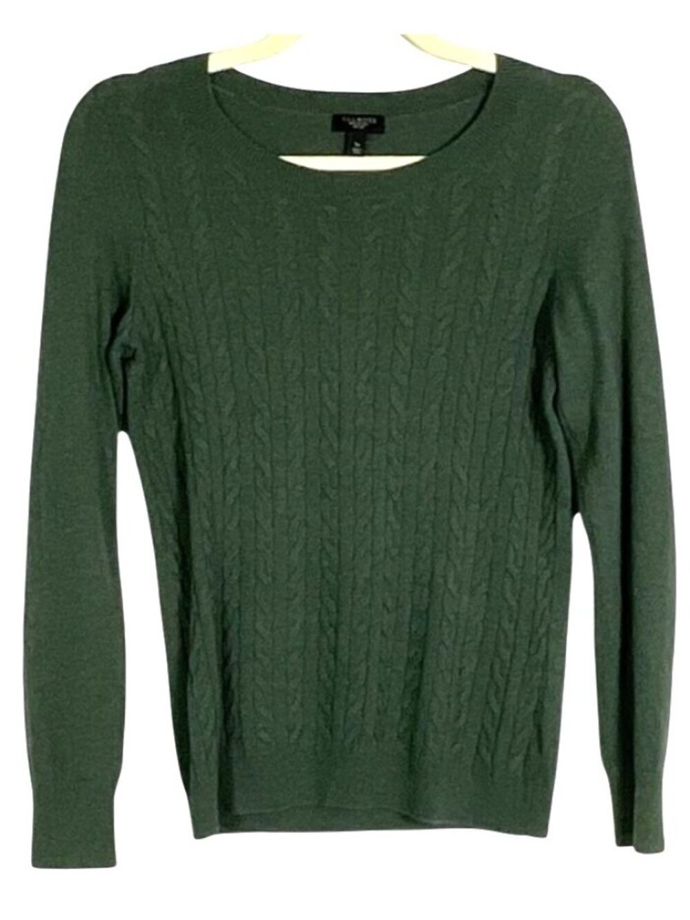 Talbots Cable Knit Sweater Dark Green Petite Small Crewneck Pullover